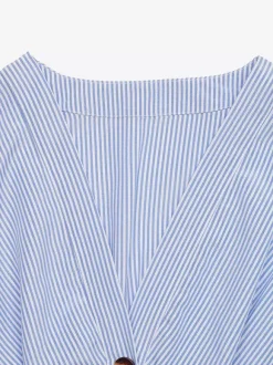 Daily Dresses Maxi Woman's Dress Short Sleeves V-Neck Natural Waist Sweet Buttons Blue Dress