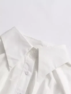 Daily Dresses Mini White Buttons Long Sleeves Turndown Collar Dress