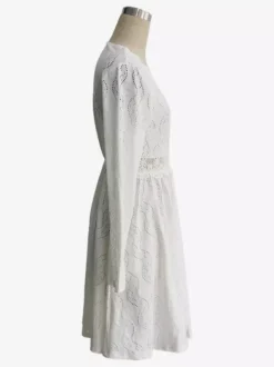 Daily Dresses Mini Woman's Dress Long Sleeves V-Neck Raised Waist Casual Lace White Dress