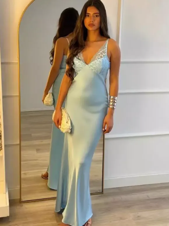 Daily Dresses Woman's Maxi Sleeveless V-Neck Sexy Apricot Dress