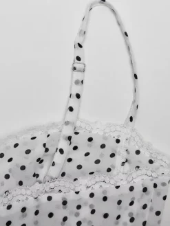 Daily Dresses Woman's Midi Dress Black Polyester Sleeveless Straps Neck Polka Dot Dress