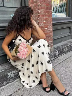 Daily Dresses For Women Maxi Apricot Lace Sleeveless V-Neck Printed Dress