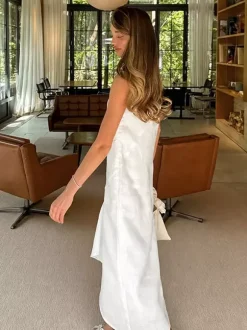 Daily Dresses Maxi For Woman Sleeveless Jewel Neck Natural Waist Elegant White Dress