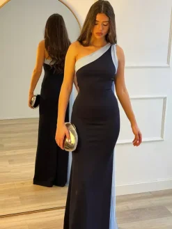 Daily Dresses Maxi For Women Sleeveless One-Shoulder Chic Black Dress
