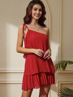 Daily Dresses Women's Mini Red Tiered Sleeveless Backless Dress