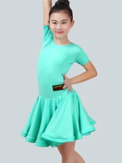 Dance Costumes Latin Dancer Dresses Kids Orange Short Sleeve Little Girls Ballroom Dancing Carnival