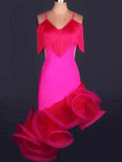 Dance Costumes Latin Dancer Dresses Organza V Neck Spaghetti Strap Fringes Cut Out Irregular Hem Bodycon Dancing Clothes Hallloween