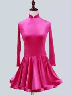 Dance Costumes Latin Dancer Dresses Kids Velvet Long Sleeve Stand Collar Mint Green Ballroom Dancing Wears For Girls Carnival
