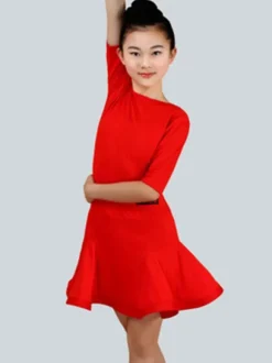 Dance Costumes Latin Dancer Dresses Kids Mint Green Half Sleeve Ballroom Dancing Outfits For Girls Carnival