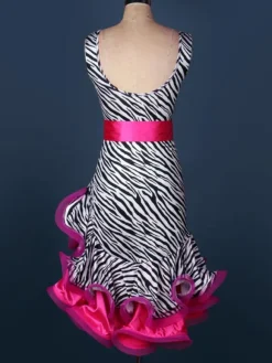 Dance Costumes Latin Dancer Dresses Organza Round Neck Sleeveless Two Tone Irregular Ruffles Sash Dancing Clothes Hallloween