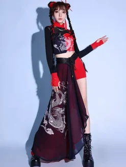 Dance Costumes Women's Jazz Dragon Print Dancing Wear Set