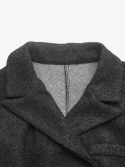 Dark Gray Wool Blend Peplum Blazer Women Double Breasted Lapel Slim Waist Short Suit Jacket