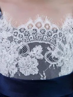 Dark Navy Flower Girl Dress Chiffon Lace Square Neck Sleeveless Kids Birthday Party Dresses
