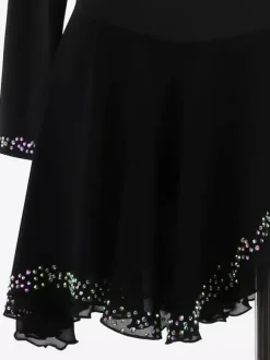 Dark Black Elegant Skating Dress Long Sleeves Mesh Beaded Rhinestone Skating Costumes