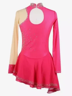 Dark Black Elegant Skating Dress Long Sleeves Mesh Beaded Rhinestone Skating Costumes