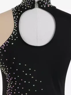 Dark Black Elegant Skating Dress Long Sleeves Mesh Beaded Rhinestone Skating Costumes