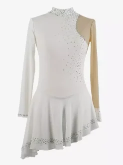 Dark Black Elegant Skating Dress Long Sleeves Mesh Beaded Rhinestone Skating Costumes