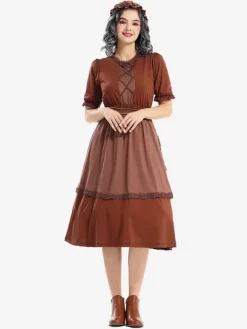 Dark brown Wolf Grandma Plays Old Granny Maid Lace Costume