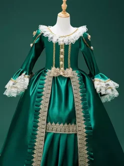 Dark Green Retro Costumes Lace Polyester Marie Antoinette Costume Dress Girl's Retro Tunic Masquerade Ball Gown