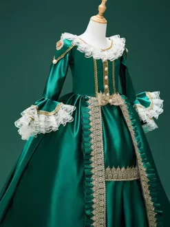 Dark Green Retro Costumes Lace Polyester Marie Antoinette Costume Dress Girl's Retro Tunic Masquerade Ball Gown