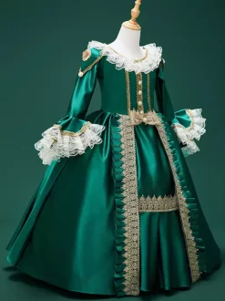 Dark Green Retro Costumes Lace Polyester Marie Antoinette Costume Dress Girl's Retro Tunic Masquerade Ball Gown