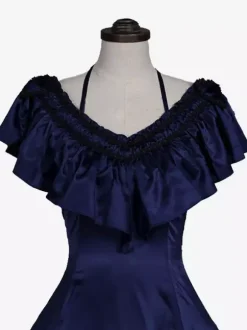 Dark Green Retro Tudor Dress Costumes Ruffles Marie Antoinette Costume Polyester Dress Women's Retro Tunic 18th Century Costume