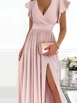 Dark Navy Maxi Dress Flutter Sleeves V-Neck Surplice Tank Prom Dresses