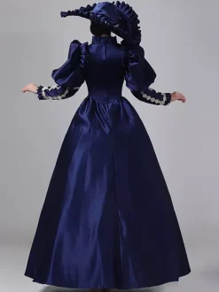 Dark Navy Retro Tudor Dress Costumes Ruffles Polyester Dress Marie Antoinette Costume Women's Royal Tunic Vintage Clothing
