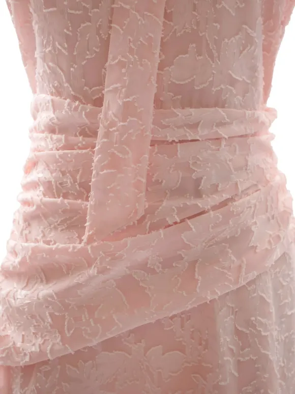 Date Night Dresses Maxi Ruffles Zipper Short Sleeves Stand Collar Petal Sleeves Elegant Pink Dress