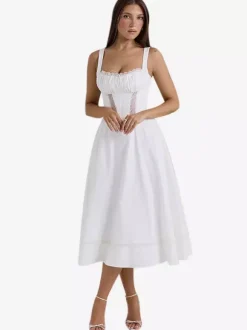 Date Night Dresses Midi Sleeveless Strapless Chic White Dress