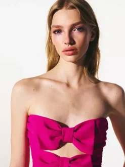 Date Night Dresses Mini Backless Bows Zipper Sleeveless Strapless Elegant Rose Dress