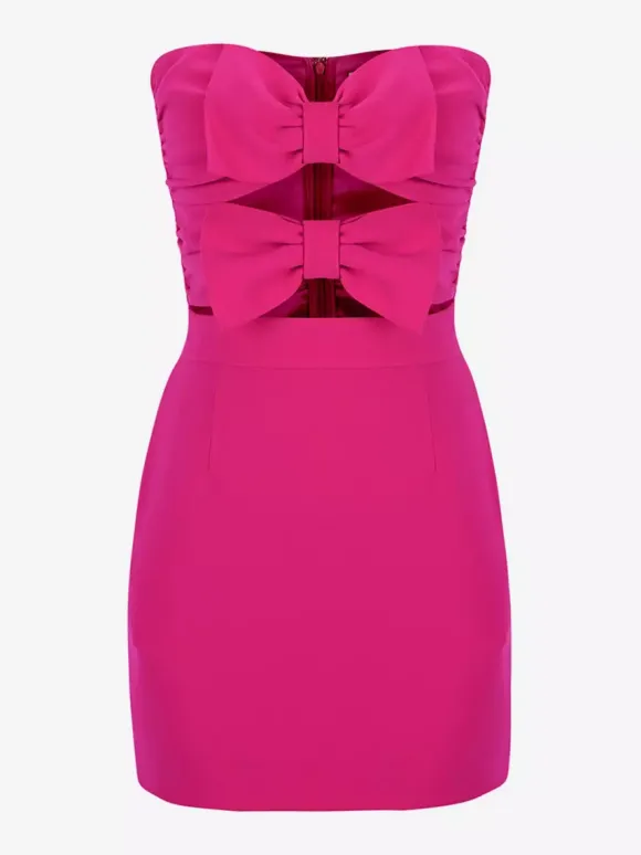 Date Night Dresses Mini Backless Bows Zipper Sleeveless Strapless Elegant Rose Dress