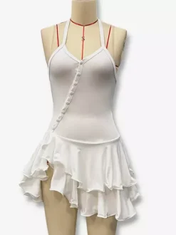 Date Night Dresses Mini Backless Pleated Lace Up Sleeveless V-Neck Chic Red Dress