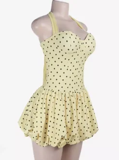 Date Night Dresses Mini Lace Up Sleeveless Halter Chic Yellow Dress