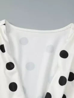Date Night Dresses Mini Pleated Long Sleeves Polka Dot V-Neck Flared Sleeves Elegant Dress