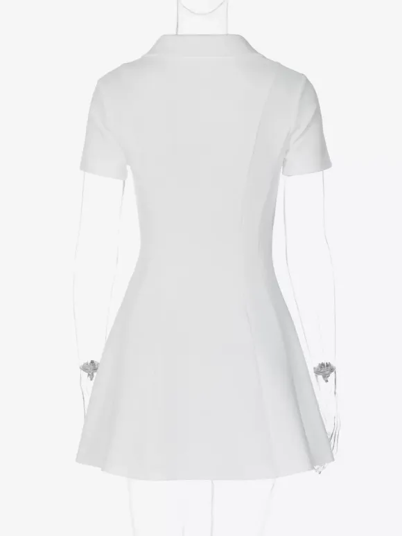 Date Night Dresses Mini Pleated Short Sleeves V-Neck Casual Ecru White Dress