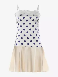 Date Night Dresses Mini Sleeveless Polka Dot Straps Neck Sexy Blue Dress