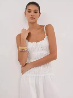 Date Night Dresses Shaping Pleated Sleeveless Straps Neck Casual White Dress