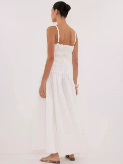 Date Night Dresses Shaping Pleated Sleeveless Straps Neck Casual White Dress