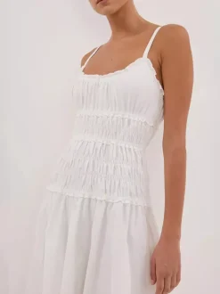 Date Night Dresses Shaping Pleated Sleeveless Straps Neck Casual White Dress