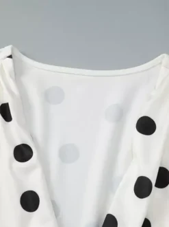 Date Night Dresses Summer Long Sleeves Polka Dot V-Neck Puff Sleeves Casual White Mini Dress