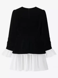 Date Night Dresses Faux Two-Piece Mini Ruffled Long Sleeves Two-Tone Chic Black Dress