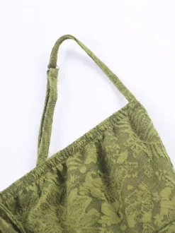 Date Night Dresses Maxi Backless Strappy Zipper Sleeveless Floral Print Off-The-Shoulder Sweet Green Dress