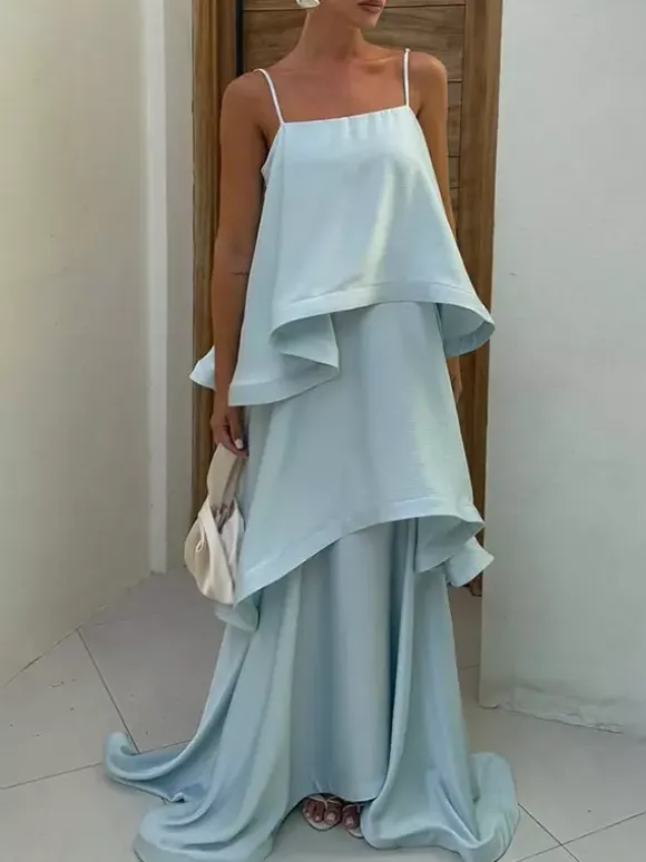 Date Night Dresses Maxi Sleeveless Straps Neck Sexy Yellow Bohemian Dress