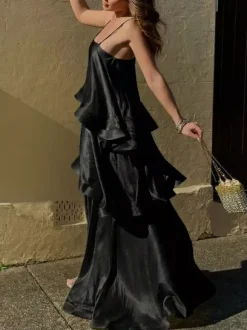 Date Night Dresses Maxi Sleeveless Straps Neck Sexy Yellow Bohemian Dress