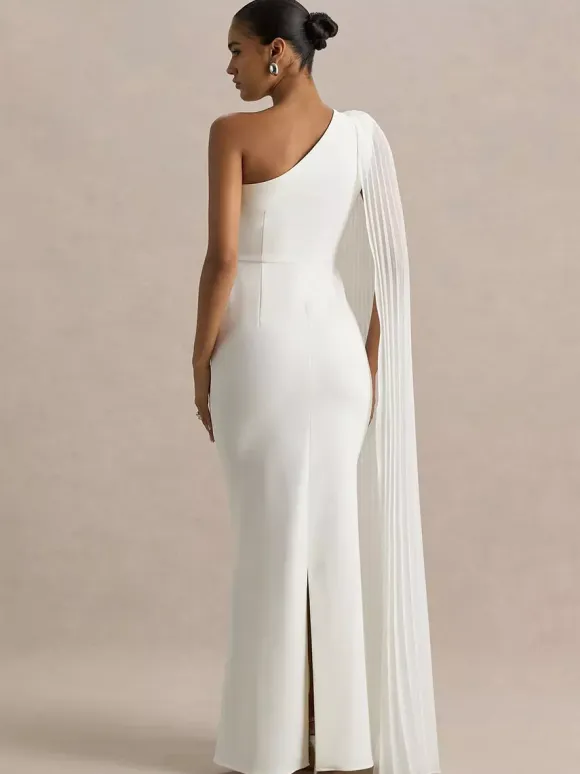 Date Night Dresses Maxi Split Front Sleeveless One-Shoulder Casual Blue Dress