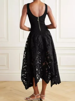 Date Night Dresses Midi Cut Out Sleeveless Jewel Neck Sexy Black Dress