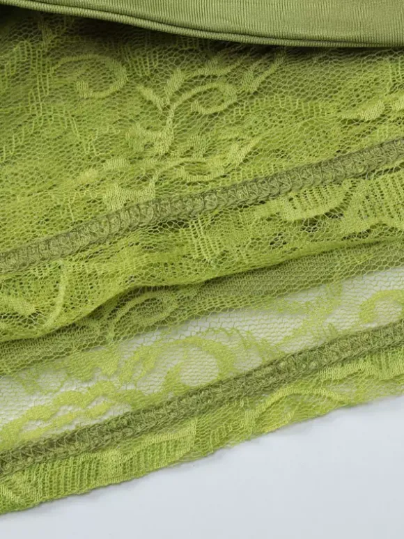 Date Night Dresses Mini Asymmetrical Pleated Lace Short Sleeves Off-The-Shoulder Sexy Green Dress