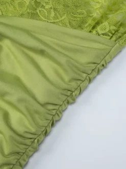 Date Night Dresses Mini Asymmetrical Pleated Lace Short Sleeves Off-The-Shoulder Sexy Green Dress