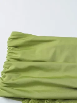 Date Night Dresses Mini Asymmetrical Pleated Lace Short Sleeves Off-The-Shoulder Sexy Green Dress